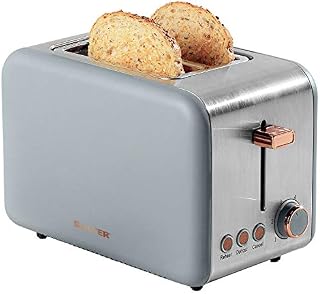 Salter EK2652GRG 2-Slice Toaster, 850W, Wide Slots For Thicker Items, Removable Crumb Tray,Defrost/Reheat/Cancel Settings, 6 Levels Of Variable Browning, Grey/Rose Gold
