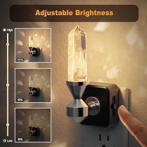 Image of JandCase Healing Crystals LED Night Light Plug into Wall,Dimmable Night Lights witih Clear Quartz Tower, Dusk to Dawn Sensor Nightlights for Meditation Living Room Bedroom Home Decor