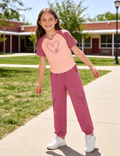 GEMLON Girls Summer Outfits Short Sleeve Graphic Tee and Cargo Pants with Pockets 2PCS Summer Girls Size 6 Clothes — view 2