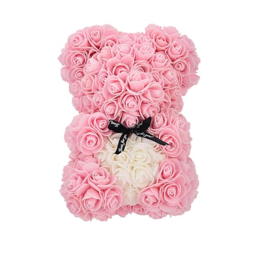 Eghunooye Rose Bear Rose Teddy Bear with Transparent Box Presents for Mom Hand Made Flower with Ribbon Boxes for Valentines Day (Pink M)