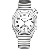 RUNCAR Atomic American English Talking Watch Speaks Clear and Loud Time, Date and Alarm time Stretch Band for Senior,Visually impaired or Blind People (Mens Silver)
