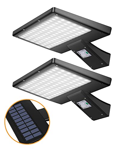 KALAHOL Lot de 2 lampes solaires de sécurité d'extérieur à 90 LED avec détecteur de mouvement 2600 mAh super lumineuses à énergie solaire étanche pour jardin, cour, clôture, garage,Blanc brillant Cover
