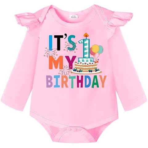 Wosixima Baby It’s My 1st Birthday Bodysuit Outfit Infant First Birthday Party Long Sleeve Tops One Year Old Clothes for Baby Girl, 12-18 Months, Pink Cover