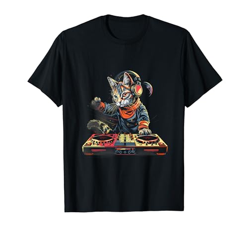 DJ Cat EDM Techno House Music Beatmaker Turntable DJ Cat T-Shirt