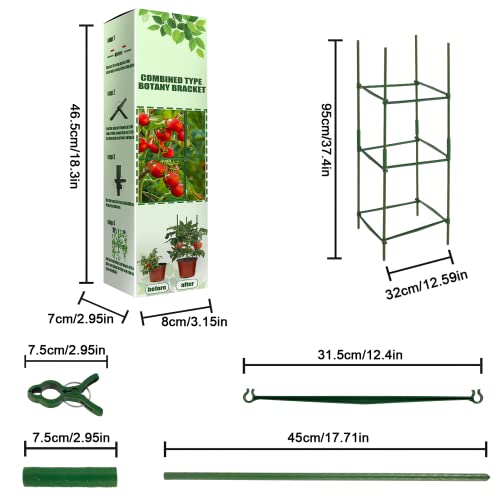 Tomato Cage Plant Support For Garden - 13 Inch By 37 Inch Climbing Plant Stake Square Rust Resistant Plant Trellis With 3Pcs Clips Outdoor Plant Stand Cage For Vegetable Flowers Fruit Cucumber Rose #TOP1