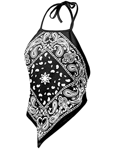 Image of Design by Olivia Women's Sexy Paisley Bandana Halter Top Y2K Crop Shirt