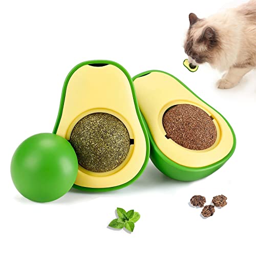 Kattenkruid Bal, 2 stuks Kattenkruid Bal met Avocado Vorm, Draaibare Kattenkruid Bal, Kattenkruid Ballen Speelgoed voor Kat Likken, Katten Gebitsverzorging, Gezonde Darmen, Eetlust Opwekker