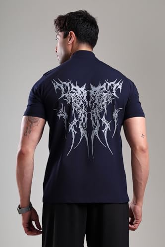 Image of GROW Stylish Gym T Shirts for Men Workout | Cotton and Spandex Quarter Zip Back Printed Collar T Shirts for Men Half Sleeves