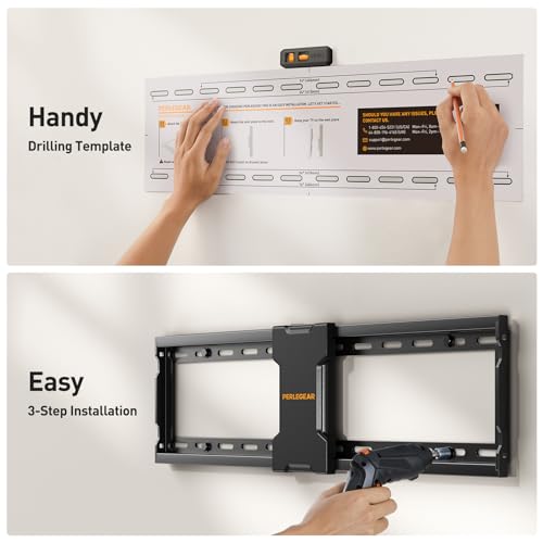 Image of Perlegear Tilting TV Wall Mount for Most 37-82 inch TVs up to 132 lbs, Low Profile Tilt TV Mount Wall Bracket for Flat or Curved TVs, Fits 24 inch /18 inch /16 inch Studs, Max VESA 600x400mm, PGLT2