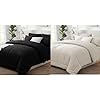 CozyLux Queen Size Comforter Sets Black & Beige 7 Pieces Bed in a Bag Set Beige, Bedding Sets Queen with All Season Quilted Comforter, Flat Sheet, Fitted Sheet, Pillowcases