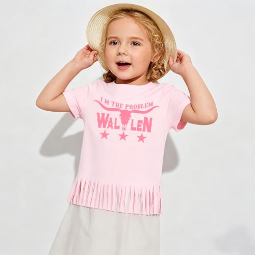Image of Girls Western Shirt Toddler Tassels Cowgirl T-Shirt Im The Problem Country Concert Shirts Summer Short Sleeve Top