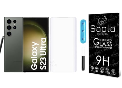 Image of Saola Curved UV Tempered Glass For Samsung Galaxy S23 Ultra 5G. Comes With UV Light & Glue For Finest Pasting. Edge To Edge Protection With Case Friendly Fit. (Pack Of 1)