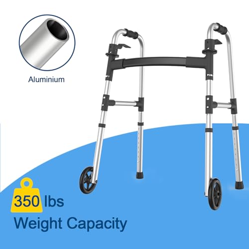 Loyoda Walkers for Seniors, FSA/HSA Eligible Folding Walker with Ski Glides 5'' Front Wheel Medical Lightweight Walker Height Adjustable Aluminum Standard Walker for Handicap and Adults (Silver) - Thumbnail 4