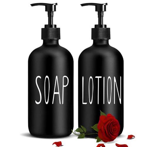 Image of COHOSEGE Glass Soap Dispenser Set 2 Pack,16 Oz Hand Soap Dispenser for Bathroom,Black Kitchen Accessories and Bathroom Decor,Soap and Lotion Dispenser Set for Bathroom