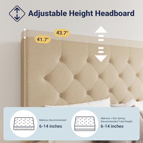 Image of Allewie Upholstered Full Size Platform Bed Frame with 4 Storage Drawers and Headboard, Diamond Stitched Button Tufted, Mattress Foundation with Wooden Slats Support, No Box Spring Needed, Beige