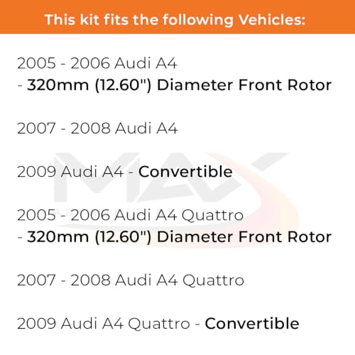 Image of Max Advanced Brakes Front Brake Kit Compatible With 2005 2006 2007 2008 2009 A4 Quattro w /12.60 inch Front Rotor Replacement Geomet Coated OE Disc Brake Rotors and Ceramic Brake Pads