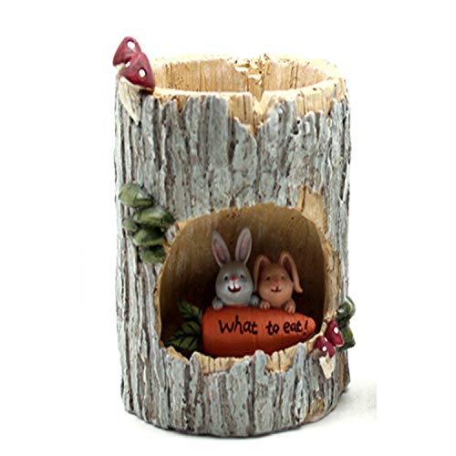 Cuento de la Cueva del Árbol Creativo Lindo animal Florero Maceta Mini redonda Planta carnívora Drenaje de resina Florero Maceta Tema erizo Hogar Oficina Decoración Resina Artesanía Florero (Conejo)