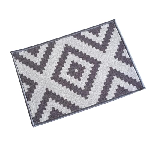 Image of Matz&More Modern Grey Geometric Floor Mat 40 x 60 cm | Soft Indoor Door Pairdan with Anti Slip Gel Backing | Water Resistant Low Profile Entrance & Kitchen Mat