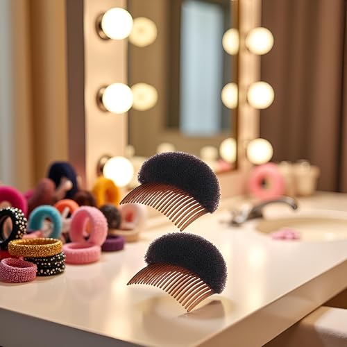 2Pcs Brown Women Soft Sponge Foam Hair, Clip Hair Comb Braid Tool Styling Accessories, Base Inserts Bump Up Hair Pads Styling Stick Bun Maker Braid Tool Barrettes