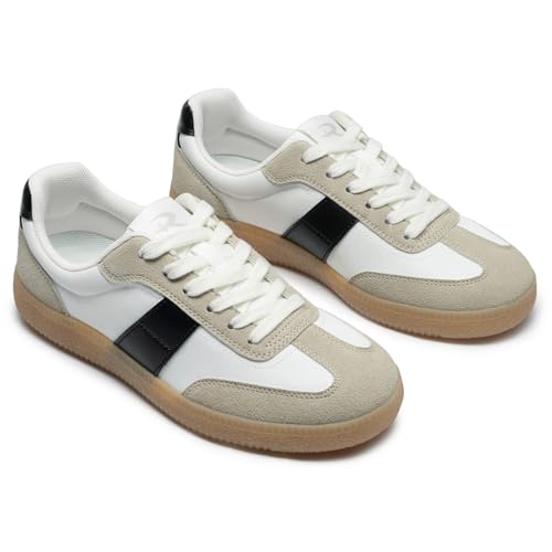 Rihero Women's Fashion Sneakers Comfortable Casual Walking Shoes Non Slip Lace-Up Athletic Running Footwear White Black Size 5.5 — view 4