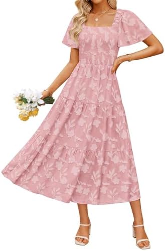 ZESICA Women‘s Summer Boho Floral Midi Dress 2026 Casual Short Sl...