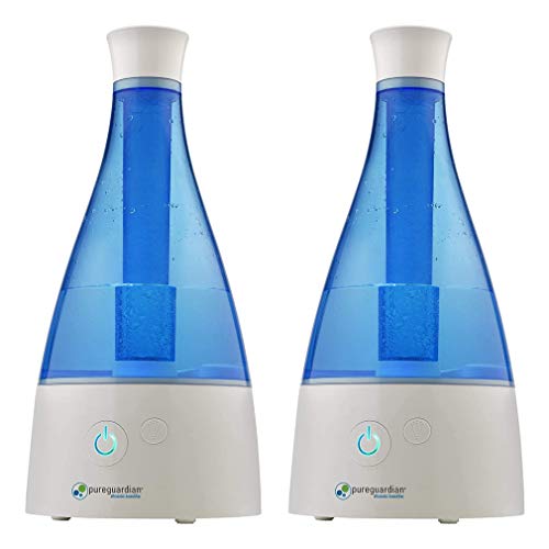 Guardian Technologies Pureguardian H9402Pk Ultrasonic Cool Mist Humidifier, 30 Hr. Run Time, 0.5 Gal. Tank Capacity, 350 Sq. Ft. Coverage, Quiet, Filter Free, Silver Clean Treated Tank, Set Of 2, White #TOP21