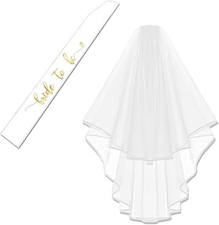 Bachelorette White Double Ribbon Edge Center Cascade Bridal Wedding Veil with Comb and Bride to Be Satin Sash