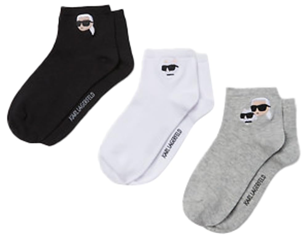 Karl Lagerfeld B.V IKON Short Socks (Pack of 3), Black/White/Grey, 39-42