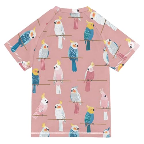 ALAZA Kids Rash Guard Girls Toddler Swim Shirts Short Sleeve Parrot Cute UPF 50+ 3T2