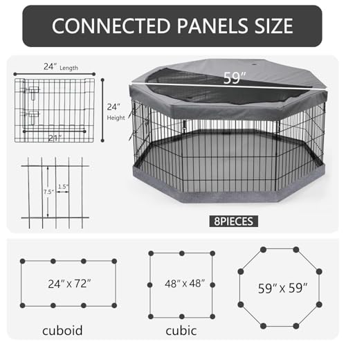 Image of PETIME Foldable Metal Dog Exercise Pen /Pet Puppy Playpen Kennels Yard Fence Indoor /Outdoor 8 Panel 24 inch W with Top Cover and Bottom Pad (Playpen+Bottom+Top Cover, 8 Panels 24 inch H)
