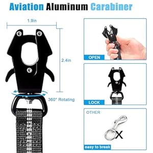 4-6FT Heavy Duty Dog Leash for Large Dogs, Shock Absorbing Bungee Tactical Dog Leash with 2 Padded Handle, Car Seatbelt and Metal Carabiner Clip, Strong No Pull Dog Leash for Medium Dogs (Black)