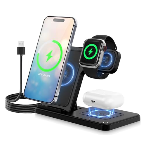 Image of 3 in 1 Wireless Charging Station for iPhone, Wireless Charger Stand(Black)