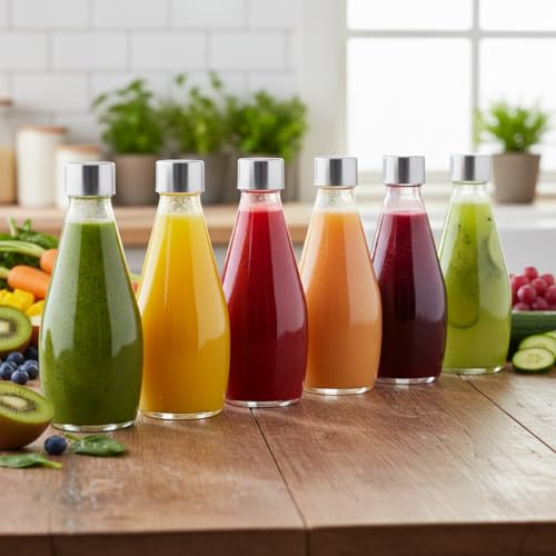 Image of Glassbunny 250ml Transparent Glass Bottle with Stainless Steel Lid & Anti-Slip Bottom, Leak-Proof, Reusable for Home, Office, Gym & Travel (Pack of 6)