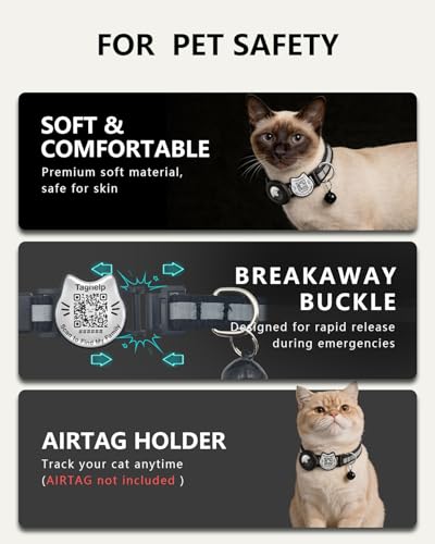 Collar de gato reflectante con código QR de identificación y porta AirTag seguro 6