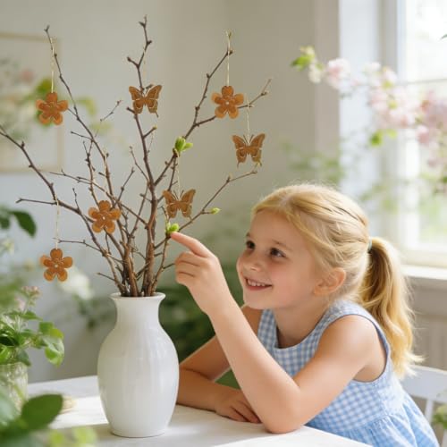 8 Stück Vintage Metallblume Hängedeko Rost frühlingsdeko zum aufhängen, Schmetterling deko ast zum aufhängen, Deko Frühling für Raum Fenster garten und Tisch.