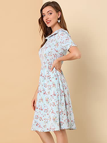 Image of Allegra K Women's Vintage Peter Pan Collar High Waist Flowy Midi Puff Sleeve Floral Dress