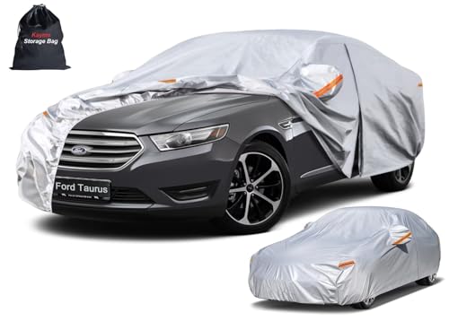 Image of Kayme 6 Layers Sedan Car Cover Custom Fit for Ford Taurus (1991-2026), Waterproof All Weather for Automobiles,Rain Sun UV Protection.Silver