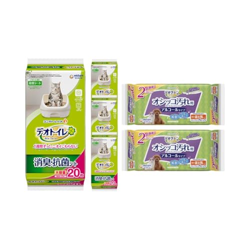 デオトイレ 消臭抗菌 シート 20枚×4 デオクリーン オシッコ汚れ おそうじ ウェットティッシュ 大判 (25枚×2個P)×2 ペットシーツ ペットシート トイレ 猫 ペット 清潔 ユニチャーム 愛猫用 ペット用品