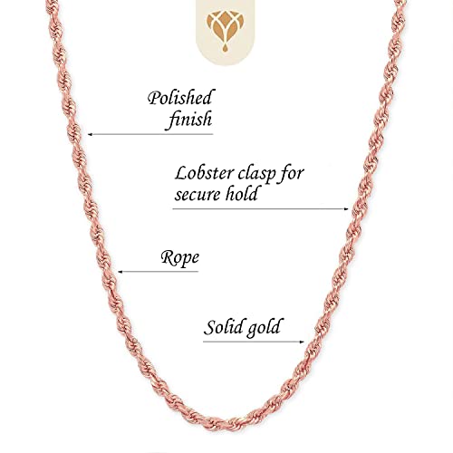 The Diamond Deal 14K Solid Yellow Or White Or Rose/Pink Gold 1.50Mm Shiny Diamond-Cut Royal Solid Rope Chain Necklace For Pendants And Charms With Lobster-Claw Clasp (18" And Rose-Gold) #TOP2