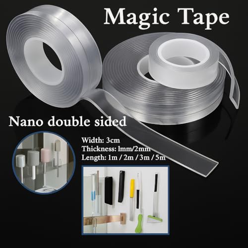 Image of Nano Tape 3 Meter | Clear Double-Sided Adhesive | Pack of 1 | Clear Double-Sided Adhesive | Removable, Reusable, Waterproof Gel Grip | Strong Wall Mounting Tape for Home, Kitchen