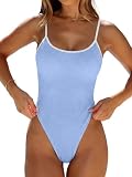 ANRABESS Women One Piece Swimsuit Backless Full Coverage Ribbed Adjustable Strap Bathing Suit Beach Vacation Clothes Swimwear Sky Blue Medium