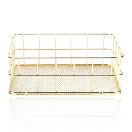 Jwthee Gold Desktop Metal Storage Basket, Small Wire Baskets for Organizing Gold Storage Bins Wire Cabinet Organizer for Kitchen Cabinets, Bathroom, Countertop 17 X 12 X 6cm / 6.7 X 4.7 X 2.4in