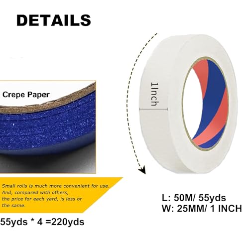 Image of Painters Tape, 1 inch x 55 Yards x 4 Rolls Black Painters Masking Tape for Indoor and Outdoor Use, Medium Adhesive Paint Tape for DIY Crafts, Arts, Painting, Easy Removal (White)