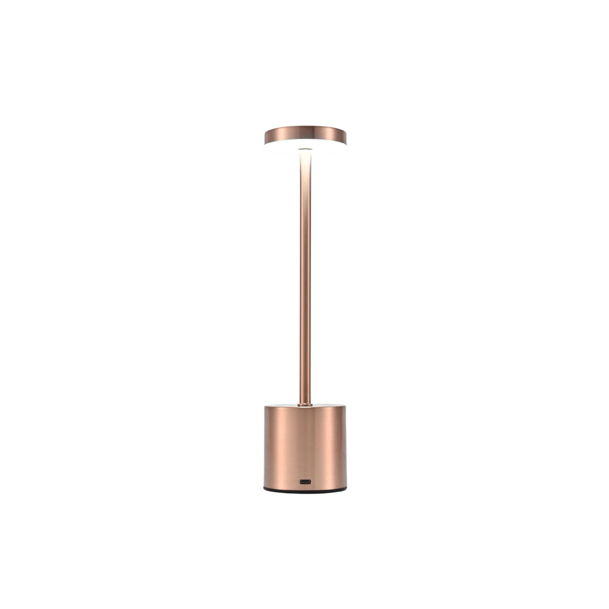 Jandei - Lámpara de mesa LED de metal, Táctil, Recargable, 3 tonos de luz regulable 2000mAh, Sin Cable. Perfecta para Salón, Dormitorio, Oficina, Escritorio, cenas al aire libre, eventos (Oro rosa)
