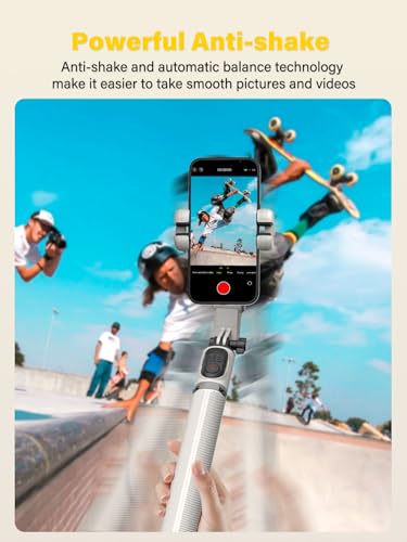 Smartphone Gimbal Stabilizer, Smart Face Tracking Tripod Without APP - 4 in 1 Cellphone Gimbal Stabilizer for iPhone&Android Extended 108cm Rod with RGB Fill Light,M2PRO White - Image 6