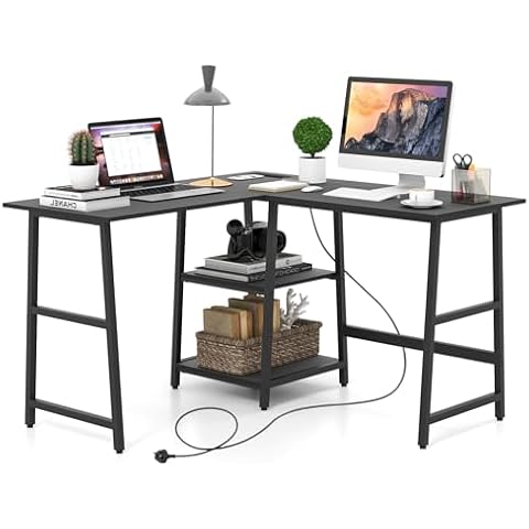 CASART L-Shaped Desk with Charging Station Cover