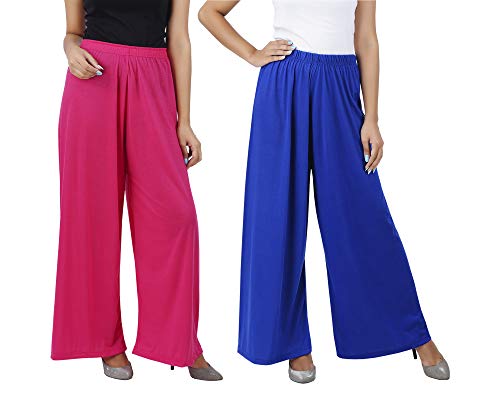 Image of Buy That Trendz M to 4XL Cotton Viscose Loose Fit Flared Wide Leg Palazzo Pants for Women Rani Pink Royal Blue Combo Pack of 2