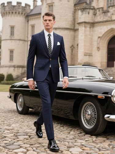 Men Casual Suits Classic Fit 2 Piece Suit One Button Lightweight Blazer Jacket Pants Set for Business Prom Wedding4