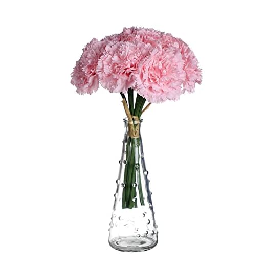 huaao Ramo de Flores Artificiales de Claveles Falsos Artificiales Arreglos de Seda con Tallos Decoraciones para el Hogar Boda Fiesta Regalos para el día de la Madre, Rosa Claro