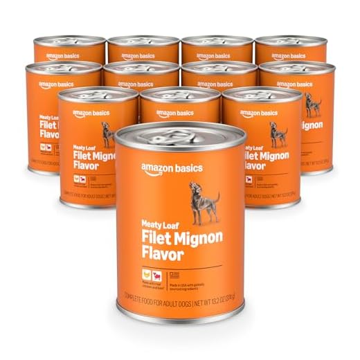 Amazon Basics Wet Dog Food, Meaty Loaf, Filet Mignon Flavor, Made with Real Chicken and Beef, 13.2 oz can (Pack of 12)
